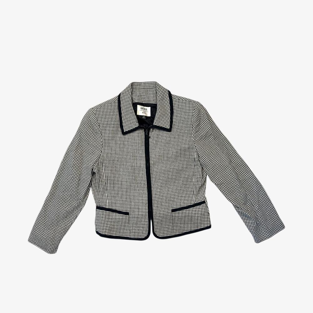 Gingham blazer bomber jacket black white checkerprint vintage - Kasper size M